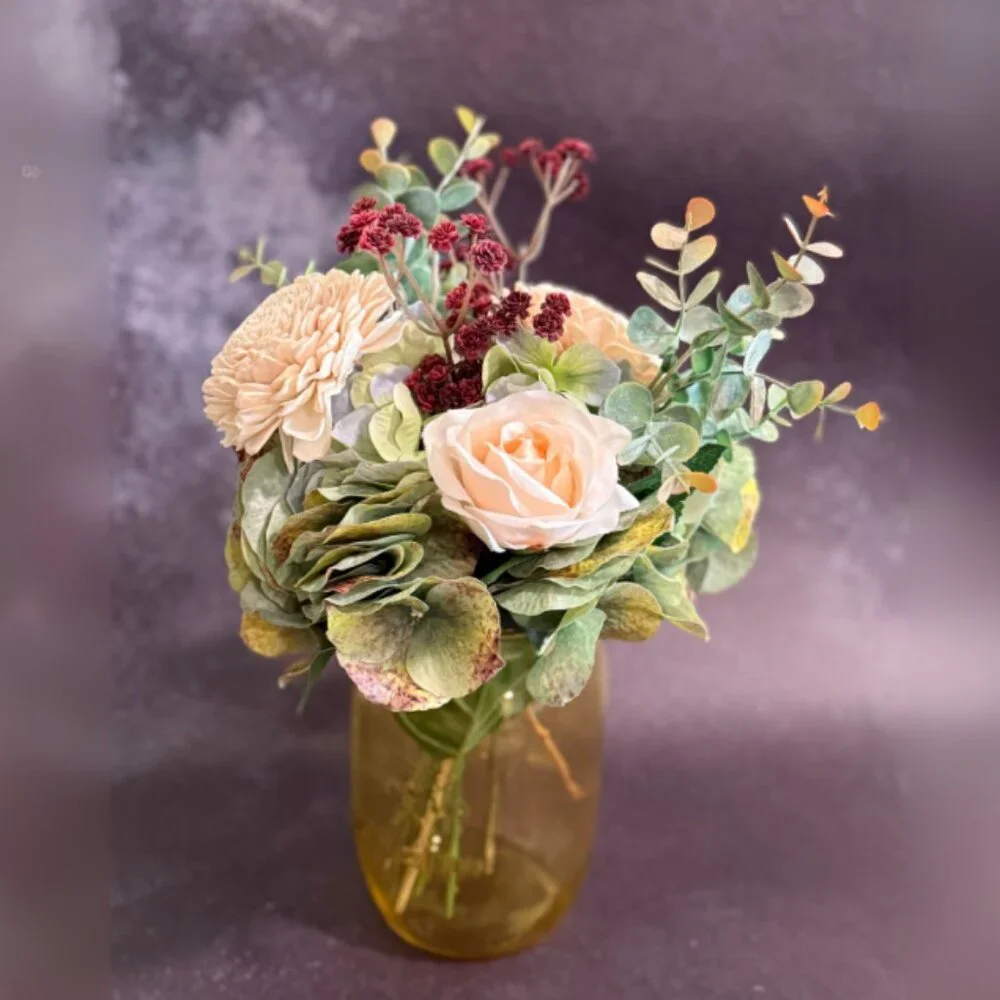 Farmhouse Wood Floral Arrangement in Mason Jar w/ LED Lights – Home Décor